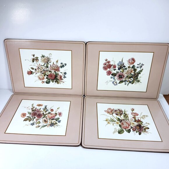 Pimpernel Placemats Floral Bouquet Set of 4 Pink Border Made in England … - Picture 1 of 10